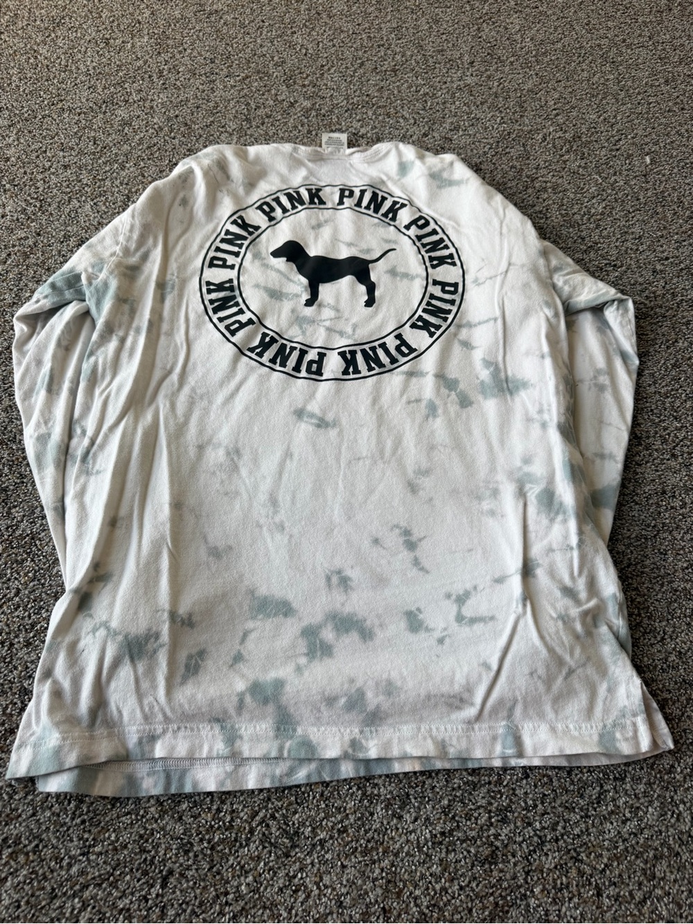 Victoria's Secret PINK Y2K Tie Dye Dog Logo Long Sleeve Pocket Tee Small